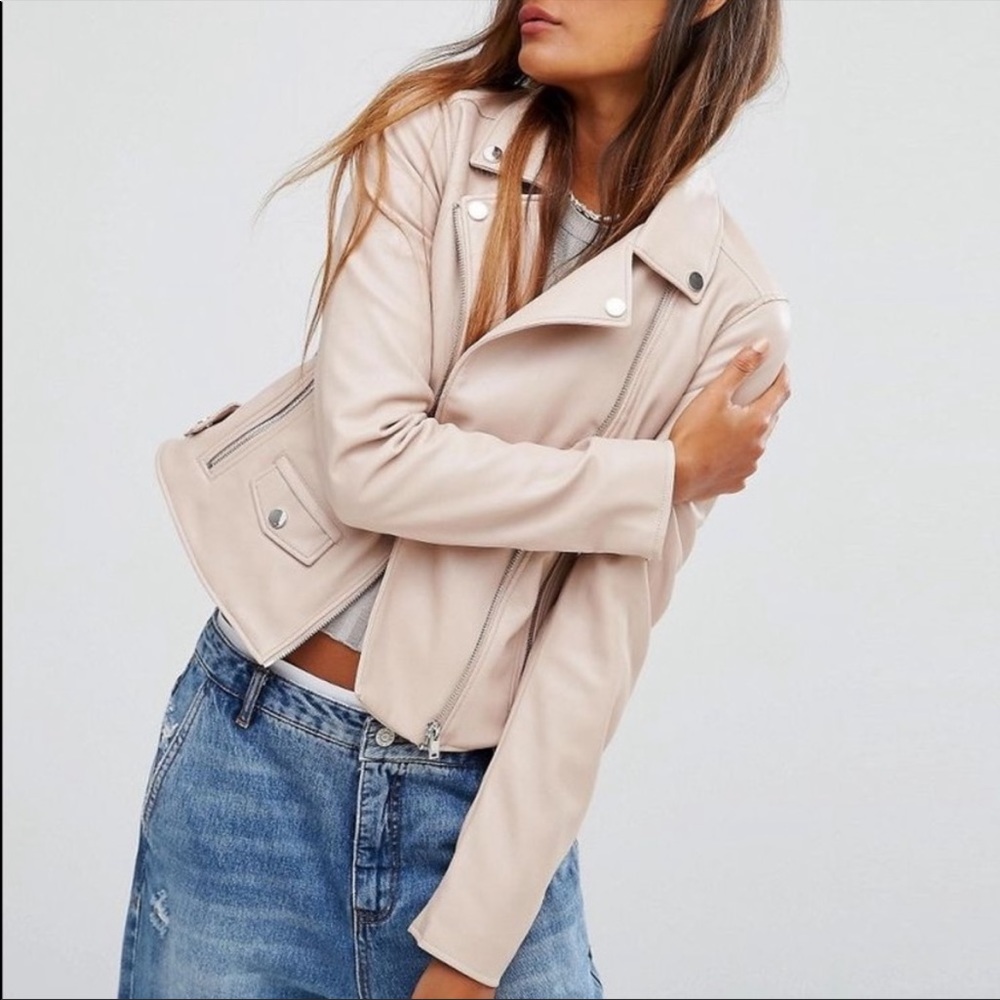 Pull & bear beige leather/biker jacket